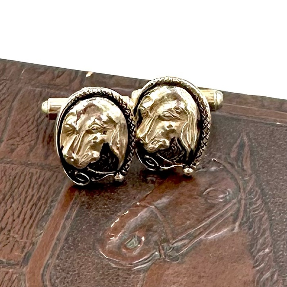 Vintage Equestrian Fox Hunting Hound Dog Gold Tone Cufflinks Unisex Horse Show